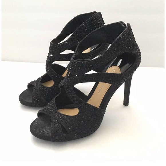 Gianni Bini Women Black Rhinestone Crystal Embellished Strappy 4" High Heel 7 M - Picture 1 of 12